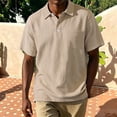 thumbnail image 1 of Mens Linen Polo Shirt Short Sleeve Breathable Casual Solid Color Pocket Top Lightweight Summer Tee for Men Out Golf Khaki L, 1 of 5