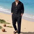 thumbnail image 1 of Mens Linen Sets 2 Piece Long Sleeve Button Down Shirt and Pants Set Summer Beach Set Outfits Fall Clothes (L, Black), 1 of 4