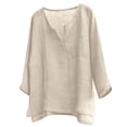thumbnail image 1 of Mens Linen Shirt Breathable 3/4 Sleeve T Shirts Pullover V Neck Loose Summer Casual Top Lightweight Quick Dry Tees, 2XL, 1 of 7