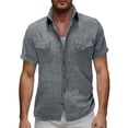 thumbnail image 1 of Mens Linen Shirt Casual Short Sleeve Button Down Shirts Summer Beach Vacation Tops Gray M, 1 of 6