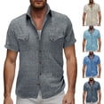 thumbnail image 1 of Mens Linen Shirt Casual Short Sleeve Button Down Shirts Summer Beach Vacation Tops Khaki L, 1 of 6