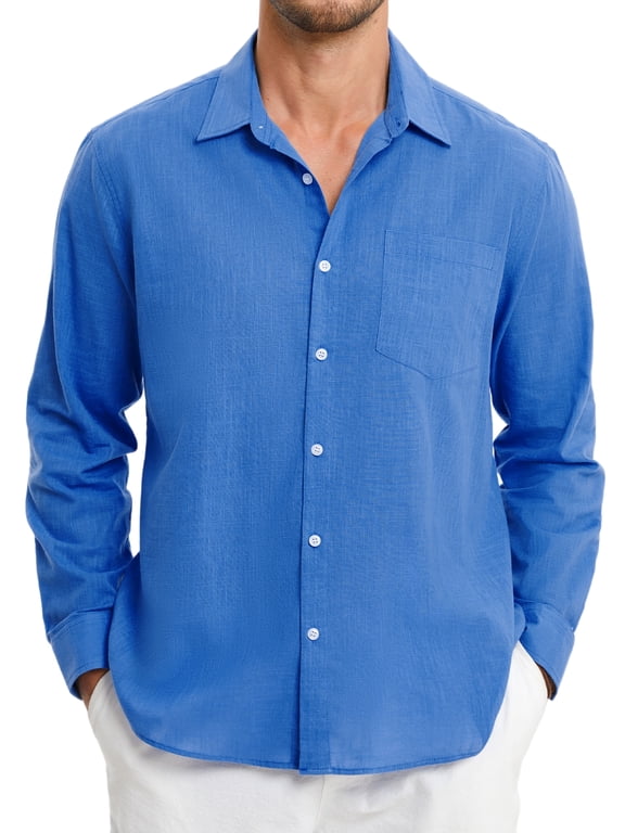 Men's Casual Button Down Linen Shirts Long Sleeve Beach Wedding Shirt Summer Linen Shirts for Mens