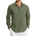 thumbnail image 1 of Linen Shirts for Men Casual Button Down Long Sleeve Shirt Solid Beach Breathable Cotton Linen Shirts, 1 of 9