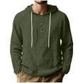 thumbnail image 1 of Mens Linen Shirt Sevevn Men's Casual Henley Hoodies Lightweight Long Sleeve Textured Hooded Tops Army Green S, 1 of 7