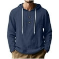 thumbnail image 1 of Mens Linen Shirt Sevevn Men's Casual Henley Hoodies Lightweight Long Sleeve Textured Hooded Tops Navy 2XL, 1 of 7