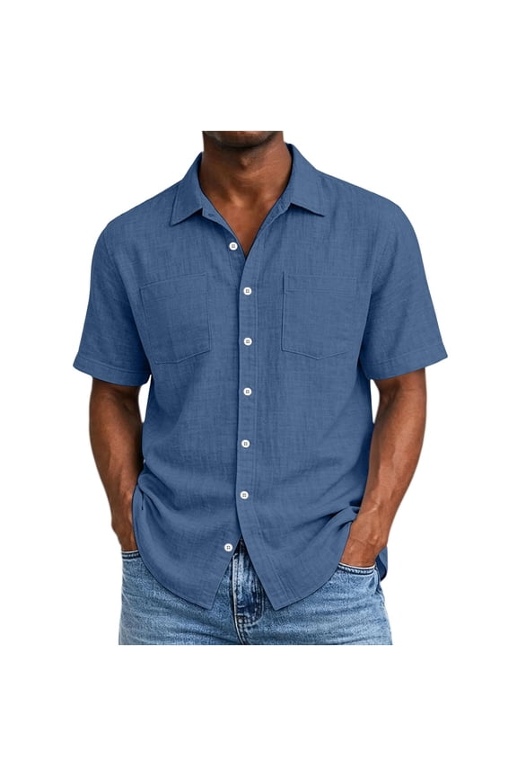 Mens Linen Shirt Short Sleeve Wrinkle Free Casual Untucked Button Down Shirts Beach Breathable Tops Summer,XL
