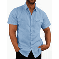 thumbnail image 1 of Puztloy Mens Linen Shirts Casual Cotton Short Sleeve Regular-Fit T-Shirt Summer Lightweight Beach Yoga Tops, 1 of 6