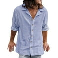 thumbnail image 1 of Mens Linen Shirts Long Sleeve Button Down Shirts Loose Casual Turn Down Collar Cotton Linen Blouse Tops Solid Summer Autumn Beach Plain Hawaiian Shirt with Pockets, 1 of 6