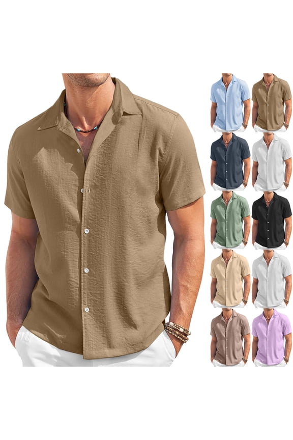 Mens Linen Shirts Hawaiian Shirts Short Sleeve Button Down Shirts Casual Summer Beach Tops Black S