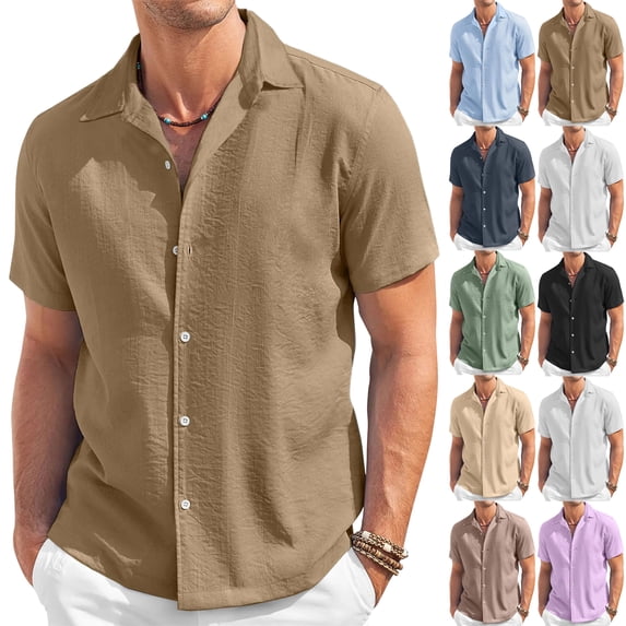 Mens Linen Shirts Hawaiian Shirts Short Sleeve Button Down Shirts Casual Summer Beach Tops Green S