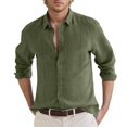 thumbnail image 1 of Mens Linen Shirts Polo Shirts for Men Plus-size Dressy Casual Long Sleeve Shirts for Men Beach Button Shirts, M-3XL, 1 of 4