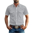 thumbnail image 1 of Mens Linen Shirts Retro Button Down Short Sleeve Shirt Casual with Two Patch Pockets Classic Work Shirts, 1 of 5