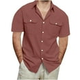 thumbnail image 1 of Mens Linen Shirts Short Sleeve Button Down Shirts Lightweight Casual Vacation Beach Summer Tops with Pockets, 1 of 5