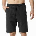 thumbnail image 1 of Mens Linen Short Pants Knee Length Lightweight Elastic Waist Comfy Wide Leg Beach Sweatpants Shorts with Pockets, 1 of 6
