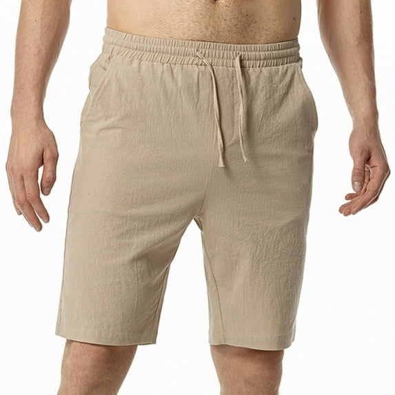 Mens Linen Short Pants Knee Length Lightweight Elastic Waist Comfy Wide Leg Beach Sweatpants Shorts with Pockets