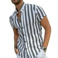 GLESTORE Mens Linen Shirts Short Sleeve Henley Shirts Striped Button