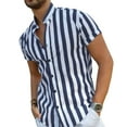 thumbnail image 1 of Mens Linen Short Shirts Sleeve Button Down Shirts Striped Summer Henley Shirts Casual Navy L, 1 of 3