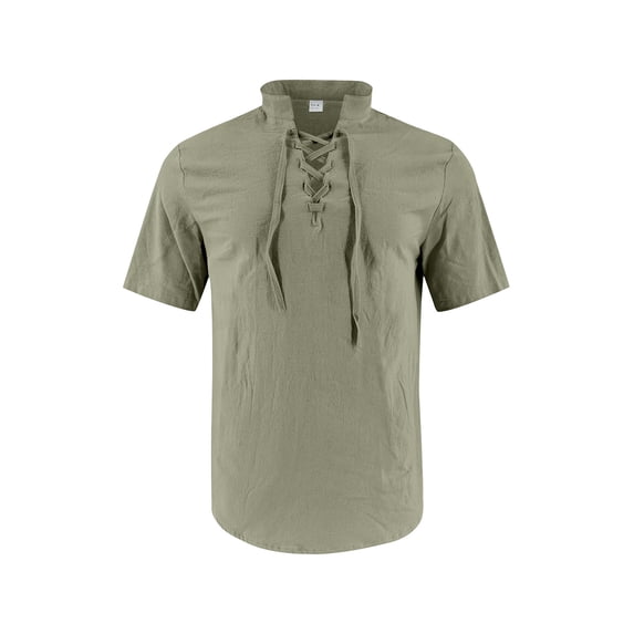 Mens Linen Short Sleeve Shirt Casual Button Down Top Breathable Summer Loose Fit Tunic Tee for Beach Vacation Travel Out Army Green 3XL