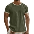 thumbnail image 1 of Mens Linen Short Sleeve T Shirt Casual Summer Breathable Crew Neck Top Lightweight Vacation Tee for Beach Travel Out Green 2XL, 1 of 5