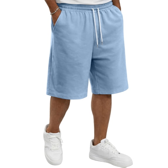 Mens Linen Shorts Casual Drawstring Elastic Waist Lightweight Summer Vacation Beach Shorts Blue 2XL