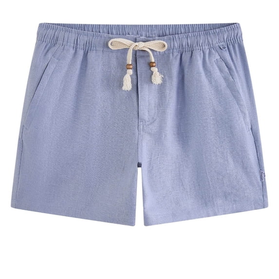 Mens Linen Shorts Casual Drawstring Summer Breathable 5 Inch Shorts Beach Vacation with Pockets Blue L
