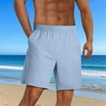 thumbnail image 1 of Mens Linen Shorts Casual Elastic Waist Drawstring Summer Beach Shorts Pockets Classic Fit Shorts Pants, 1 of 7