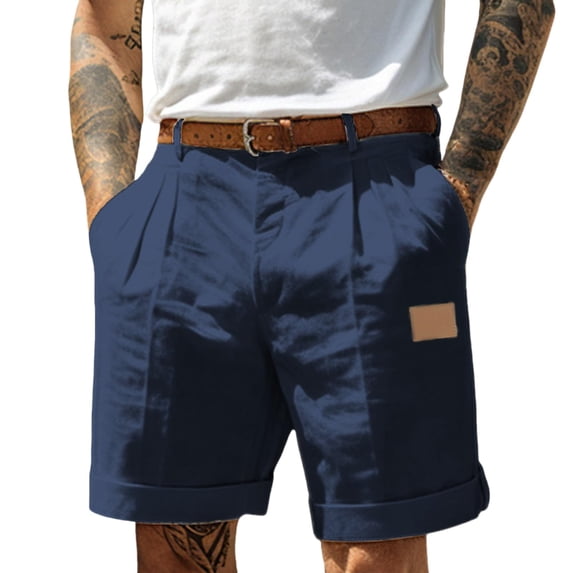 Mens Linen Shorts with Drawstring Elastic Waistband Shorts Lightweight Casual Summer Vacation Linen Shorts Flat Front Cotton Linen Wear with Pockets,Blue XL