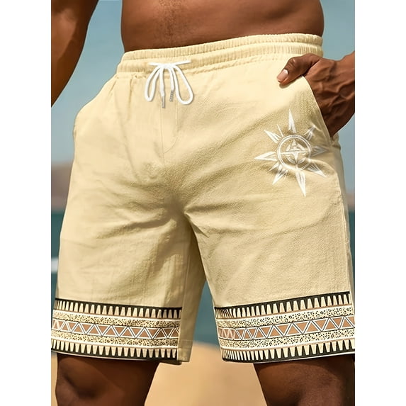 Mens Linen Shorts Flat Front Casual Elastic Waist Drawstring Summer Beach Vacation Shorts with Pocket Beige 3XL