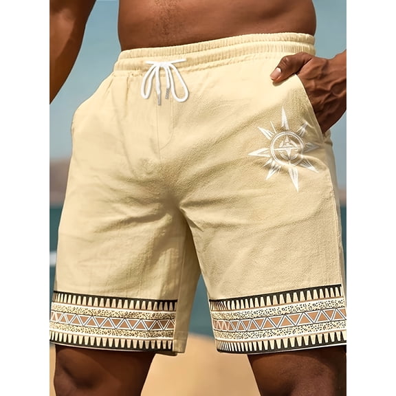 Mens Linen Shorts Flat Front Casual Elastic Waist Drawstring Summer Beach Vacation Shorts with Pocket Beige XL