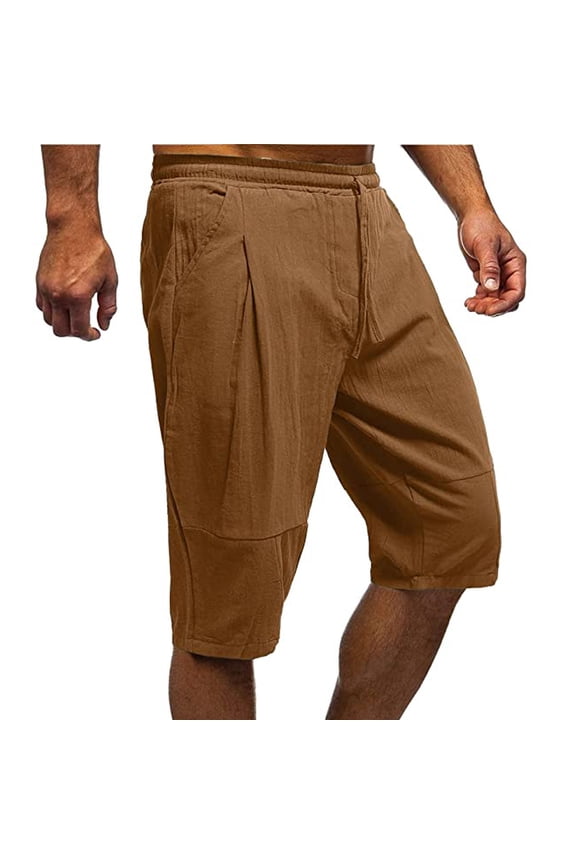 Mens Linen Shorts Loose Straight Leg Breathable 5 Inch Inseam Casual