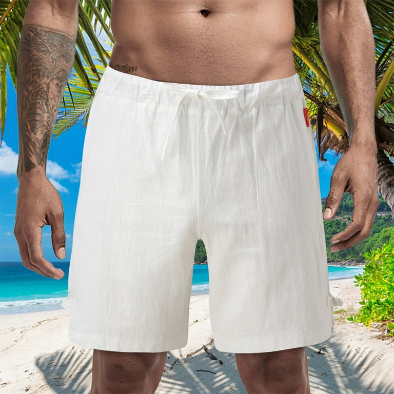 Big and tall white linen shorts top
