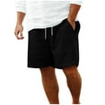 thumbnail image 1 of Mens Linen Shorts Summer Hawaiian Casual Shorts Running Joggers Drawstring Elastic Waist Beach Shorts with Pockets, 1 of 5