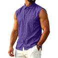 thumbnail image 1 of Mens Linen Sleeveless Button Down Collared Tank Tops Summer Casual Beach Muscle Tanks Cut Off Casual Tops with Pocket, 1 of 6