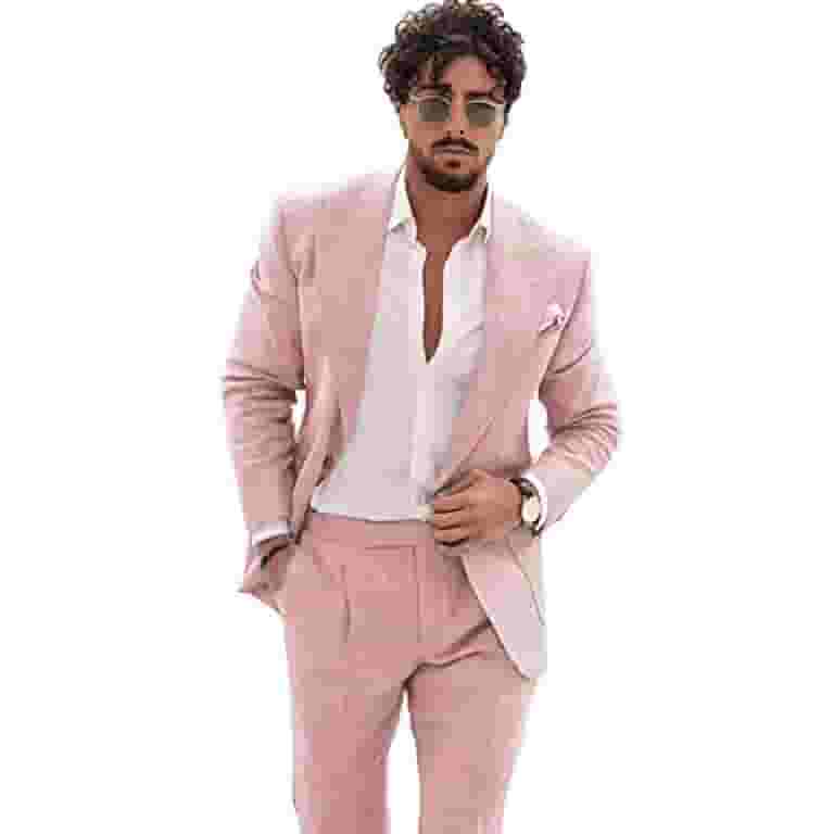 Mens Linen Suit Piece Slim Fit Wedding Suit for Men Groosmen