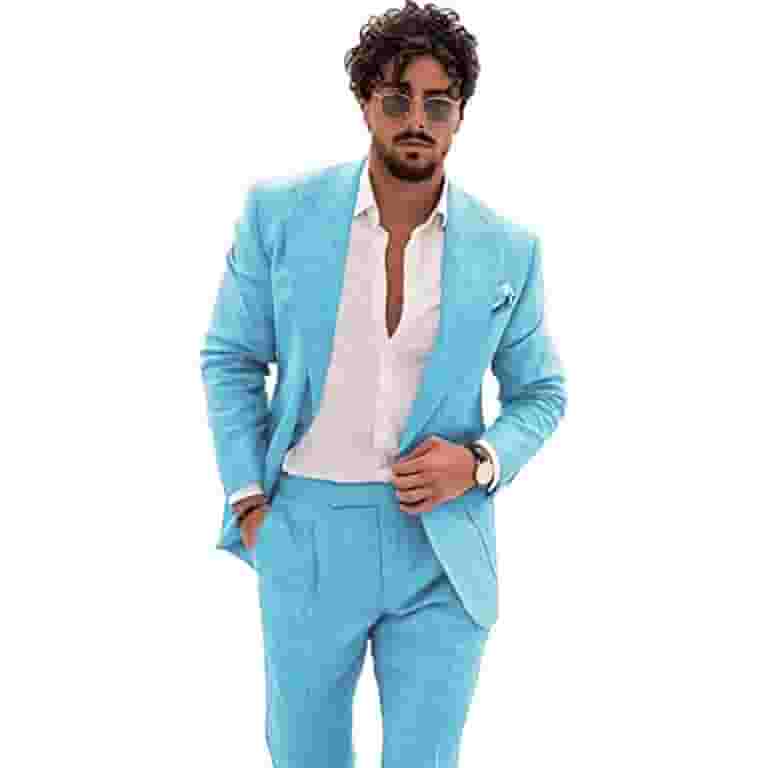 Mens Linen Suit Piece Slim Fit Wedding Suit for Men Groosmen