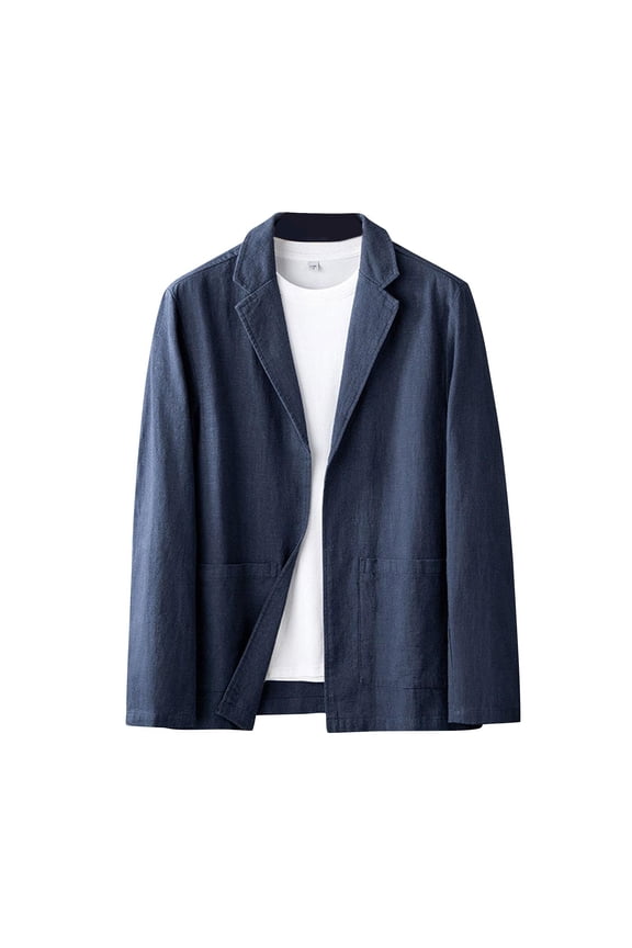 Mens Linen Suit Jackets Lightweight Notched Lapel V Neck Work Office Blazer Fall Fashion Open Front Outerwear With Pockets