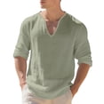 thumbnail image 1 of Mens Linen Tops V Neck Long Sleeve Solid Color Loose Tshirts Beach Travel Tees Casual T-shirts for Men (3XL, Army Green), 1 of 6