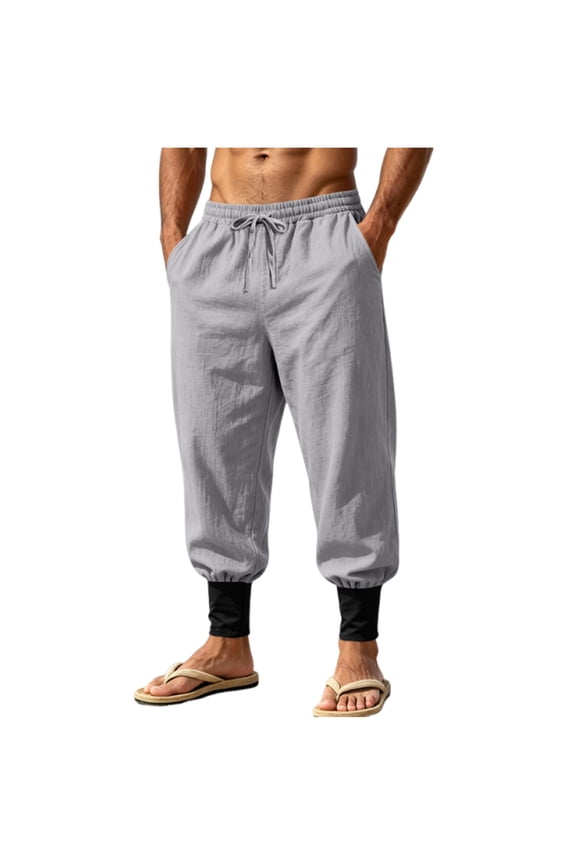 Mens Linen Track Sweatpants Casual Elastic Waist Drawstring with Pockets Jogger Yoga Pants Dad Gifts