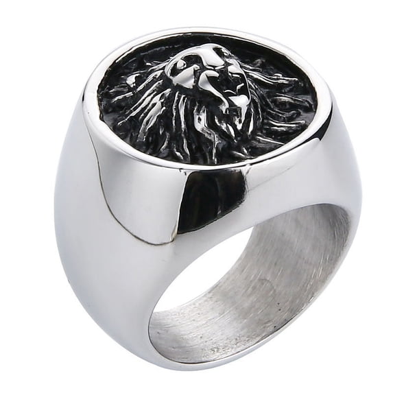 Mens Lion Head Ring Titanium Steel Geometric Handmade European American Travel Souvenir Gold Black Gift Bold Design