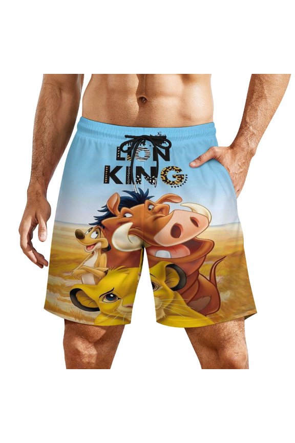 Mens Lion Kin Swim Trunks with Compression Liner Stretch Board Shorts 2 in 1 Quick Dry Swimwear Bathing Suits