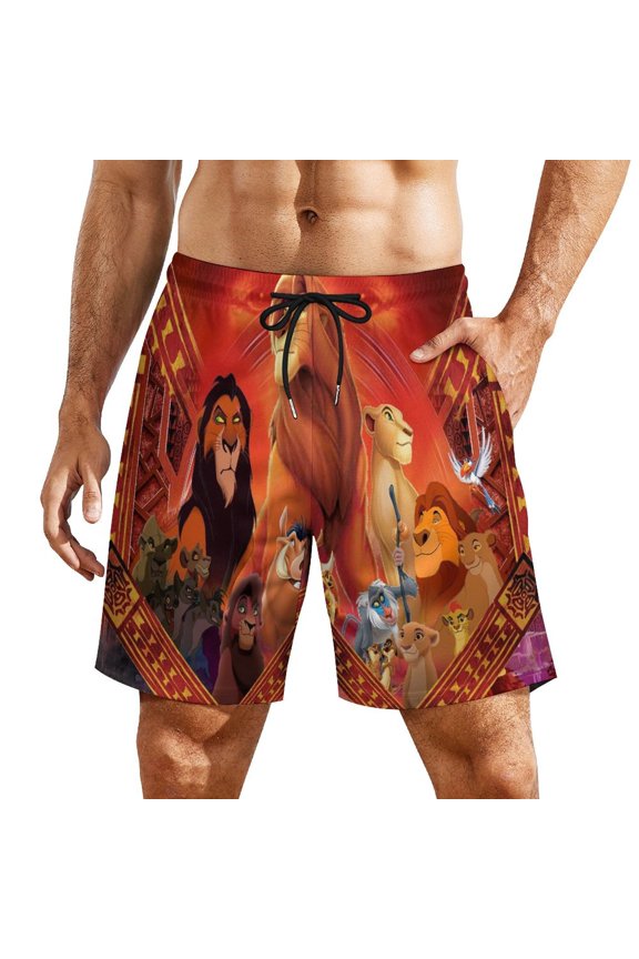 Mens Lion Kin Swim Trunks with Compression Liner Stretch Board Shorts 2 in 1 Quick Dry Swimwear Bathing Suits
