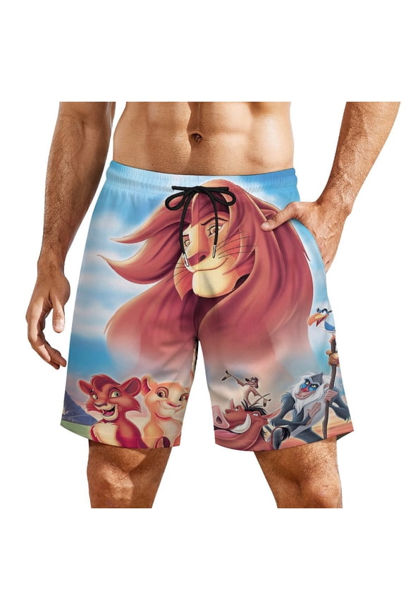 Mens Lion Kin Swim Trunks with Compression Liner Stretch Board Shorts 2 in 1 Quick Dry Swimwear Bathing Suits