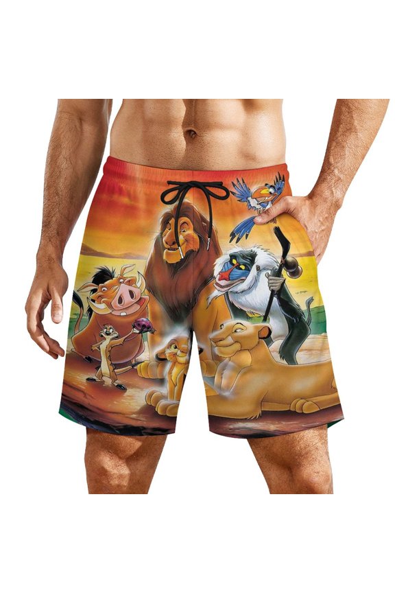 Mens Lion Kin Swim Trunks with Compression Liner Stretch Board Shorts 2 in 1 Quick Dry Swimwear Bathing Suits