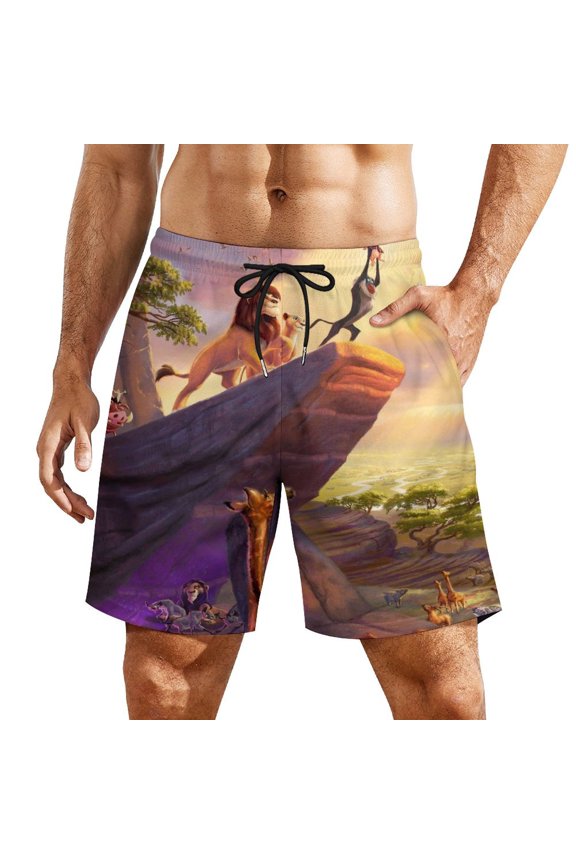 Mens Lion Kin Swim Trunks with Compression Liner Stretch Board Shorts 2 in 1 Quick Dry Swimwear Bathing Suits