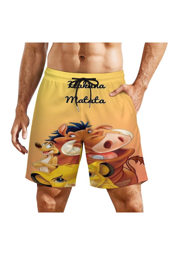 Mens Lion Kin Swim Trunks with Compression Liner Stretch Board Shorts 2 in 1 Quick Dry Swimwear Bathing Suits