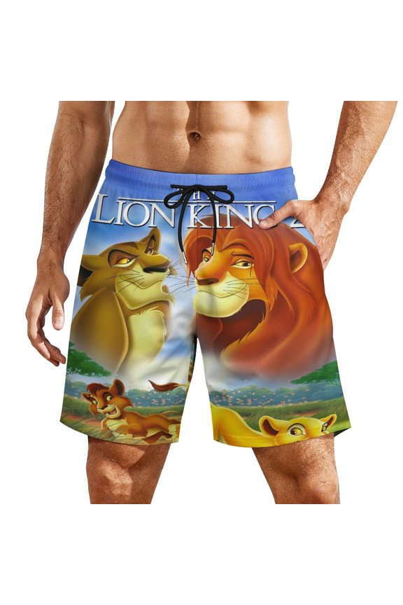 Mens Lion Kin Swim Trunks with Compression Liner Stretch Board Shorts 2 in 1 Quick Dry Swimwear Bathing Suits