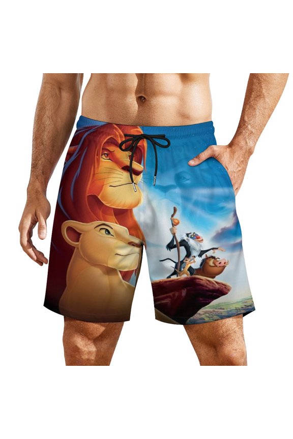 Mens Lion Kin Swim Trunks with Compression Liner Stretch Board Shorts 2 in 1 Quick Dry Swimwear Bathing Suits