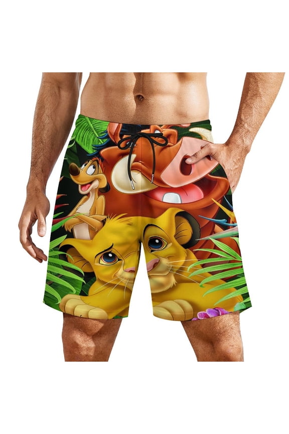 Mens Lion Kin Swim Trunks with Compression Liner Stretch Board Shorts 2 in 1 Quick Dry Swimwear Bathing Suits