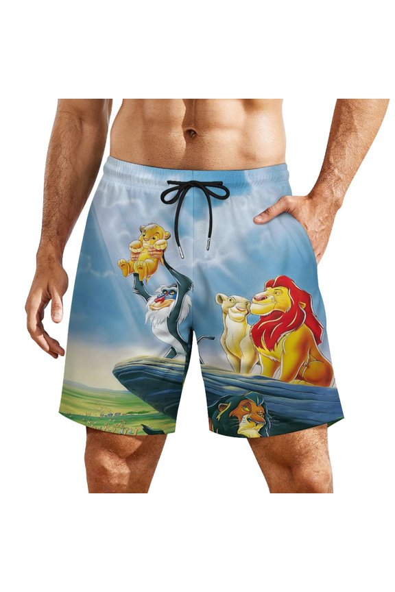 Mens Lion Kin Swim Trunks with Compression Liner Stretch Board Shorts 2 in 1 Quick Dry Swimwear Bathing Suits