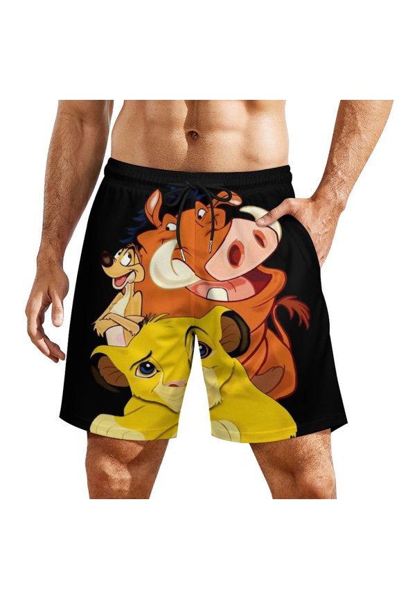 Mens Lion Kin Swim Trunks with Compression Liner Stretch Board Shorts 2 in 1 Quick Dry Swimwear Bathing Suits